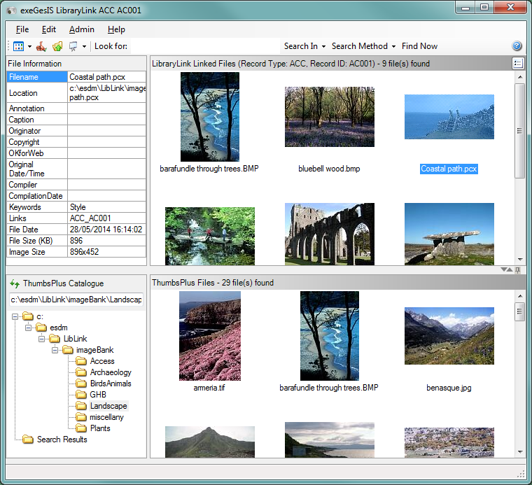 LibraryLink document and image management software main user interface